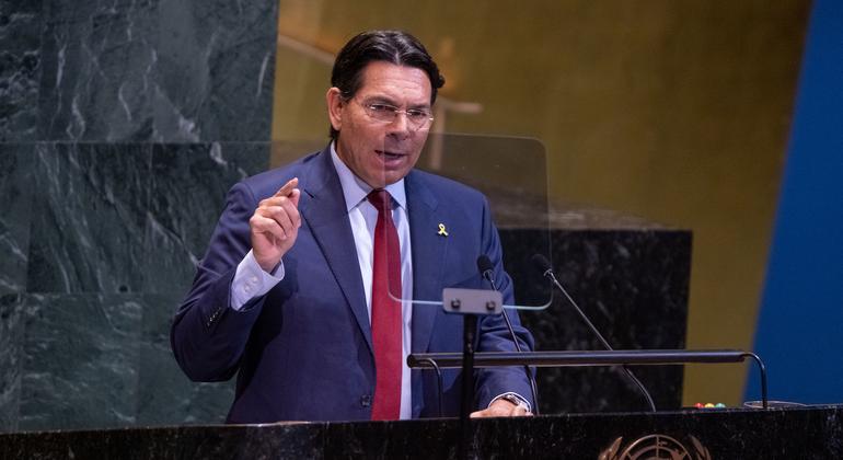 The Permanent Representative of Israel to the United Nations Danny Danon speaking in the tenth emergency emergency session on the illegal Israeli acts in the occupied Palestinian territory. The Permanent Representative of Israel to the United Nations Danny Danon speaking in the tenth emergency emergency session on the illegal Israeli acts in the occupied Palestinian territory.