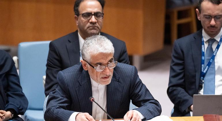 Iran's permanent representative to the United Nations, Amir Said Irwani, is speaking in a Security Council session held after the American attacks on nuclear facilities in his country. Iran's permanent representative to the United Nations, Amir Said Irwani, is speaking in a Security Council session held after the American attacks on nuclear facilities in his country.