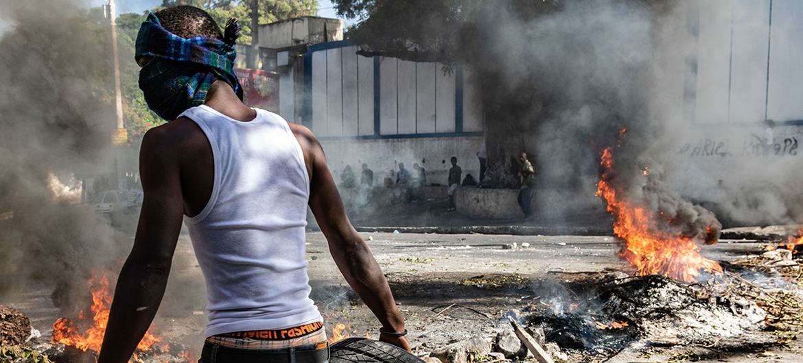 A fire burns as Haitians protest in 2022 over the government’s inability to provide security in the capital, Port-au-Prince. (file)