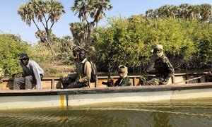 Cameroonian soldiers patrol parts of Lake Chad that have been affected by terrorist activity. (February 2019)