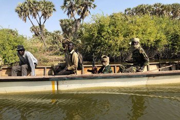 Cameroonian soldiers patrol parts of Lake Chad that have been affected by terrorist activity. (February 2019)