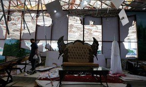 The scene at the Shahr-e-Dubai Wedding Hall in West Kabul on 18 August 2019, where approximately 1,000 people were gathered the night before for a wedding ceremony, when a suicide attacker detonated explosives, killing and injuring scores of civilians.