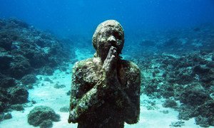 An underwater sculpture at Molinere Bay, in the Marine Protected Area of Grenada.