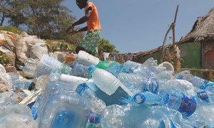 كل يوم جمعة يقوم سكان بلدة واتامو في كينيا مع جمعيات حماية المحيطات بجمع الزجاجات البلاستيكية من الشاطئ. 2 ديسمبر 2017.