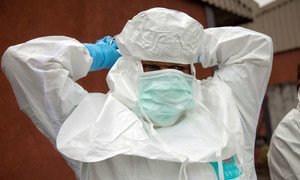 Member of a safe and dignified burial team (SDB) at one of the hospital morgues in Gomas, Democratic Republic of the Congo (DRC). (June 2019)