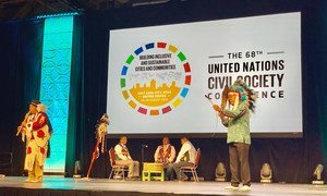 Utah’s indigenous Native American community perform a traditional ceremony at the 68th UN Civil Society Conference in Salt Lake City, Utah. (26 August 2019)