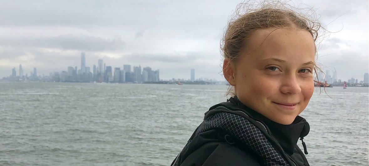 La activista juvenil Greta Thunberg llega a Nueva York para atender a la Cumbre sobre la Acción Climática en septiembre. 