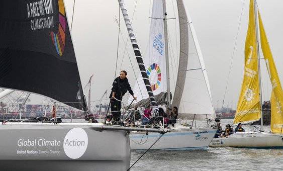 Greta Thunberg, the 16-year-old climate activist from Sweden, sailed into New York Harbor today flanked by a fleet of 17 sailboats representing each of the Sustainable Development Goals on their sails.