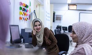 Two young women take part in a digital skills careers programme in Jordan.