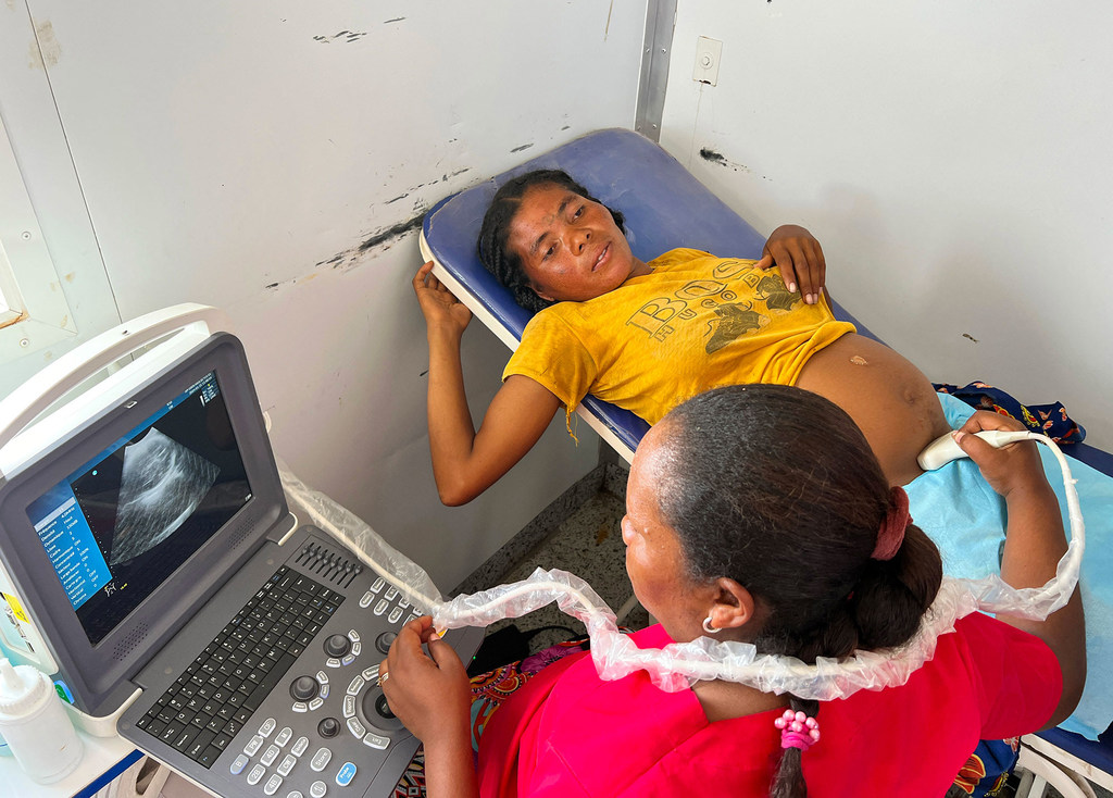 A pregnant woman is monitored at a UN-supported mobile clinic in the south of Madagascar