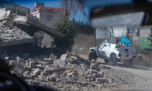 A UNIFIL logistical convoy near Houla, Lebanon in July 2024. (file)