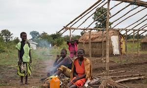 A family finds refuge at a former UNMISS base in southwestern South Sudan.