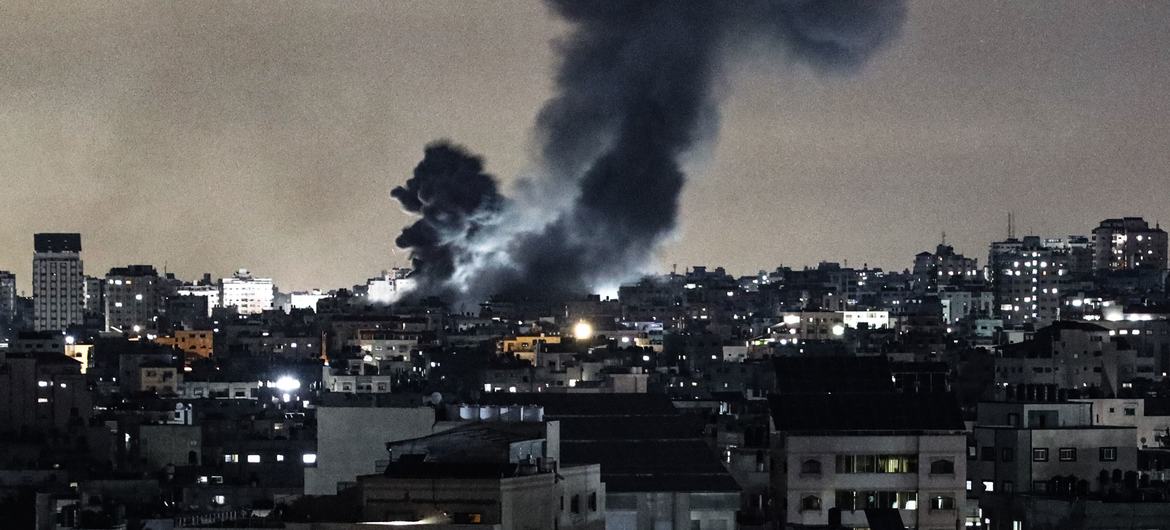 A night-time bombardment of Gaza City.