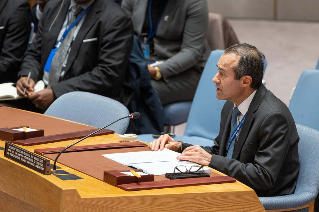 UN Assistant Secretary-General Khaled Khiari addresses a Security Council meeting on themaintenance of international peace and security in the Red Sea.