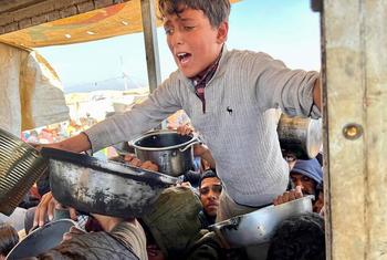 Gazans in Khan Younis desperate to receive WFP rice.