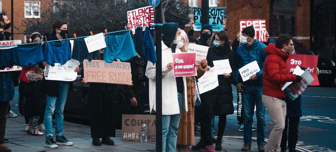 Manifestación a principios de 2021 en Londres en apoyo de Aleksei Navalny.