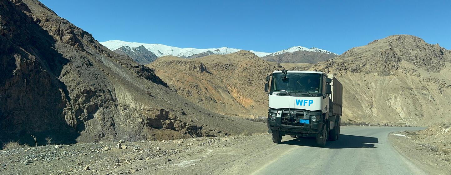 A WFP truck delivers essential food supplies including wheat flour, pulses, oil, salt and LNS to thousands of people in Parwan Province, Afghanistan on February 23, 2026.