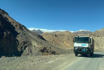 A WFP truck delivers essential food supplies including wheat flour, pulses, oil, salt and LNS to thousands of people in Parwan Province, Afghanistan on February 23, 2026.