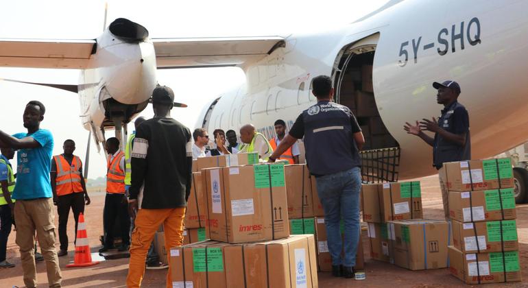 Medical supplies are prepared for delivery to the Blue Nile and Nuba Mountains in Sudan.
