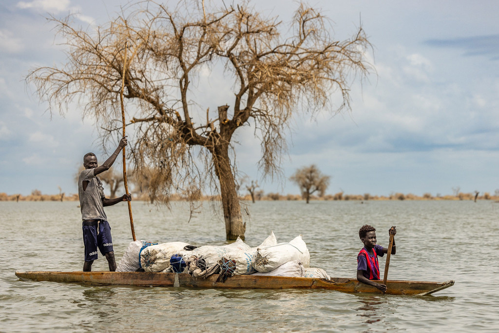 فيضانات في جنوب السودان متكررة ناجمة عن التغير المناخي. 