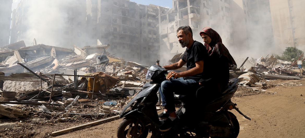 Buildings reduced to rubble in a neighborhood in south Beirut.