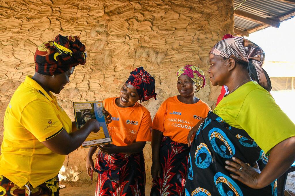 Women who have been displaced by violence in northern Mozambique engage in peace and security training.