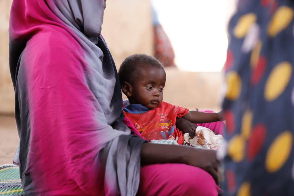 A child is screened for malnutrition at a clinic in Tawila, North Darfur.