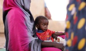 A child is screened for malnutrition at a clinic in Tawila, North Darfur. 