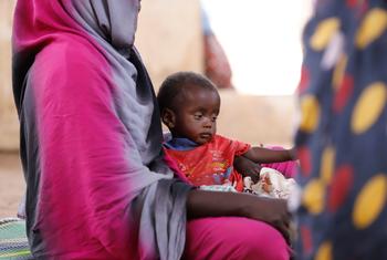 A child is screened for malnutrition at a clinic in Tawila, North Darfur. 