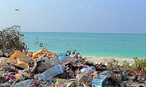 Plastic waste washes ashore in the Maldives archipelago.