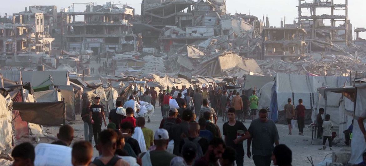 Thousands of Palestinians seeking aid arriving from the Israeli Zikim crossing in northern Gaza. Thousands of Palestinians seeking aid arriving from the Israeli Zikim crossing in northern Gaza.