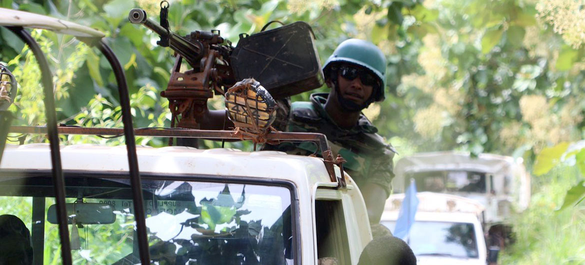 Des Casques bleus de l'ONU en patrouille dans les zones rurales du Soudan du Sud.