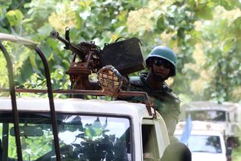Des Casques bleus de l'ONU en patrouille dans les zones rurales du Soudan du Sud.
