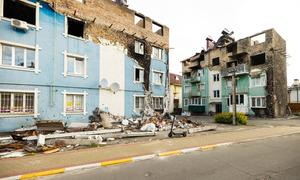 Damaged buildings in Irpin, Ukraine.