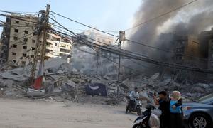 Beirut's southern suburbs lie in ruins following Israeli airstrikes in Lebanon.