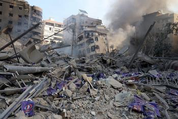 The aftermath of airstrikes in a suburb of Beirut, the capital of Lebanon.