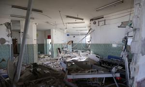 A hospital in northern Gaza lies in ruins following misiles strikes.