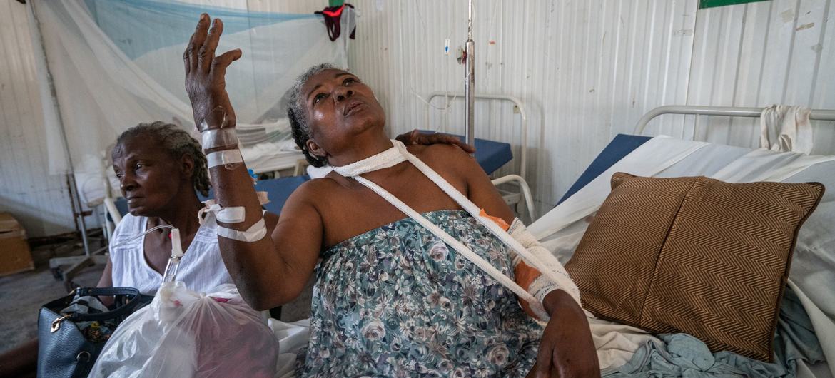 A victim of gang violence in Haiti is treated in hospital. A victim of gang violence in Haiti is treated in hospital.