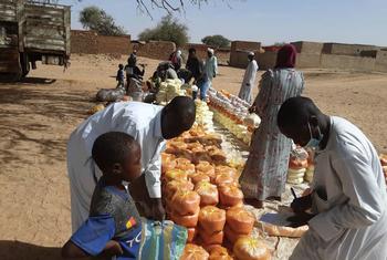 世界粮食计划署及其合作伙伴”世界救济组织“在达尔富尔西部提供紧急食品供应。