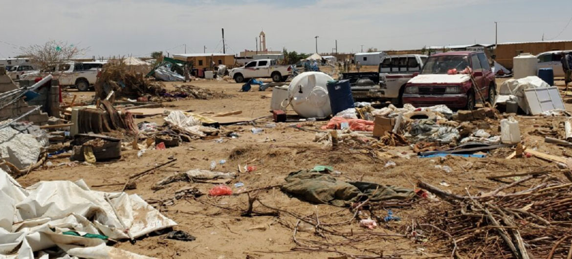 Damaged settlements and infrastructure in the aftermath of a severe windstorm in Yemen.