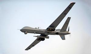 A UAV (Unmanned Aerial Vehicle) is pictured airborne over Afghanistan.