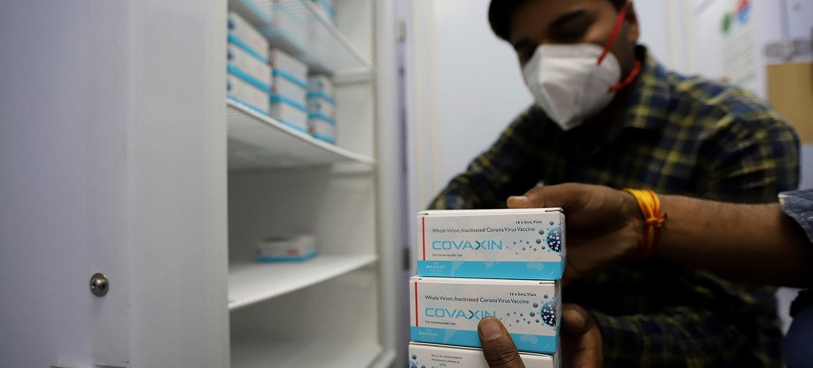 COVID-19 vaccine vials are stored in a government-run facility in New Delhi, India.