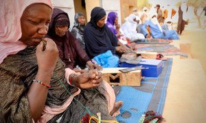 Tuareg women artisans produce leather goods as part of a project supported by the UN peacekeeping mission in Mali, MINUSMA.   