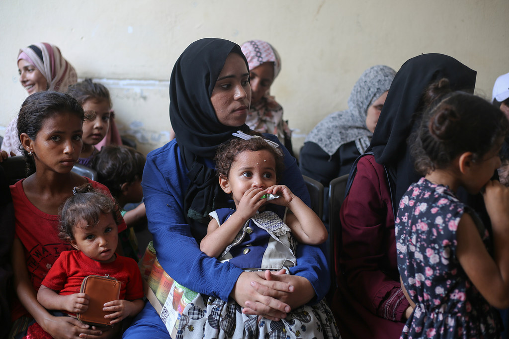 Children who are not getting enough to eat attend a nutrition clinic in Deir al Balah, in Gaza.