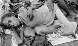 A mother and her child rest  at a relief centre in Bati, Ethiopia.