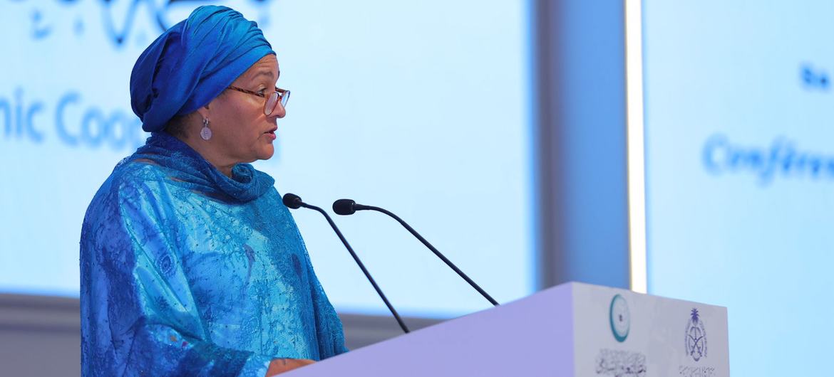 UN Deputy Secretary-General Amina Mohammed addresses the International Conference on Women in Islam in Jeddah, Saudi Arabia.