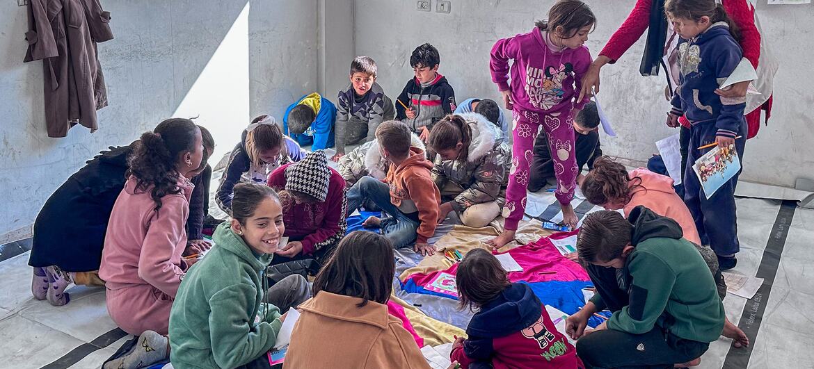 Children play under the guidance of a child counselor in Jabalya, North Gaza, December 2025. Photo: UNOCHA