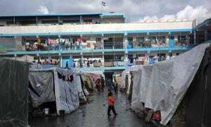 Shelters have have been built in an UNRWA school-turned-shelter in Deir Al-Balah. (file)