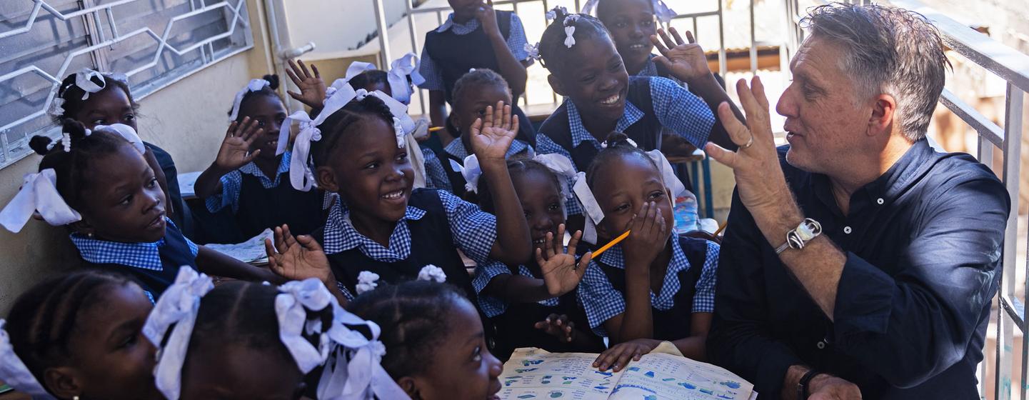 UNICEF's James Elder visits a school in Port-au-Prince.