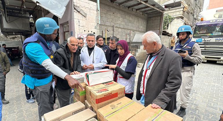 WHO delivers essential medical supplies during a UN mission to Al-Awda hospital in northern Gaza.